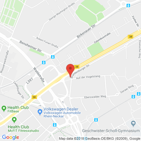 Position der Autogas-Tankstelle: Aral-Center Kühn in 68309, Mannheim