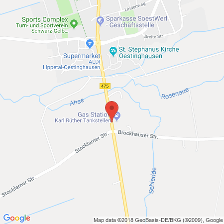 Position der Autogas-Tankstelle: Tankstelle Karl Rüther GmbH in 59510, Lippetal-Oestinghausen