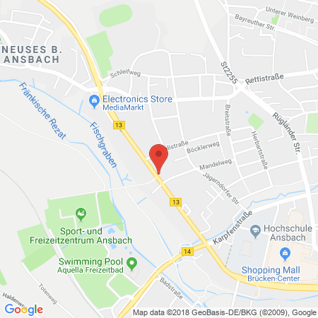 Position der Autogas-Tankstelle: Autohaus Poschner in 91522, Ansbach