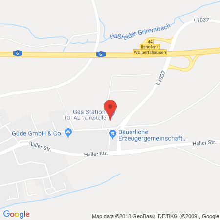 Position der Autogas-Tankstelle: Total-Tankstelle in 74549, Wolpertshausen