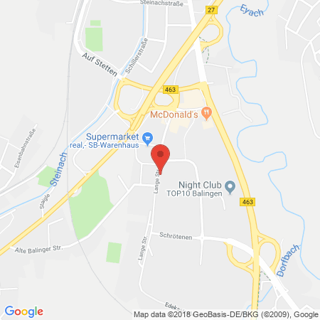 Position der Autogas-Tankstelle: Supermarkt-tankstelle Am Real,- Markt Balingen Lange Strasse 37 in 72336, Balingen