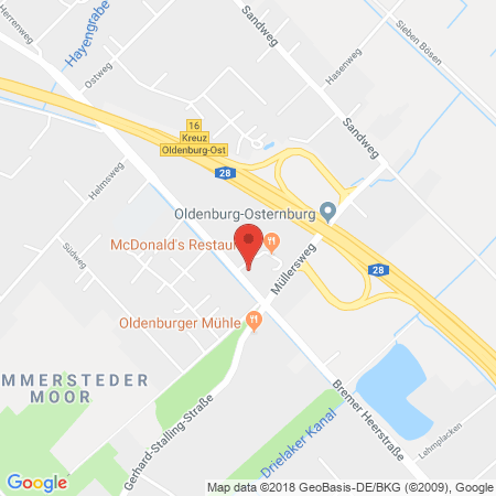 Position der Autogas-Tankstelle: AVIA Tankstelle in 26135, Oldenburg
