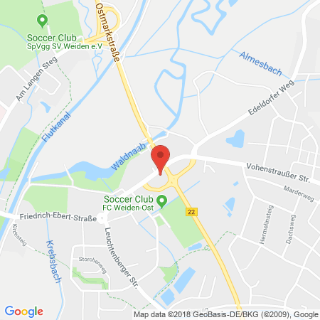 Position der Autogas-Tankstelle: Esso Tankstelle in 92637, Weiden