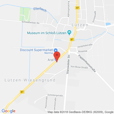Position der Autogas-Tankstelle: Aral Tankstelle in 06686, Lützen