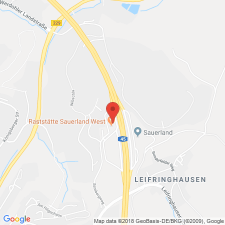Position der Autogas-Tankstelle: Aral Tankstelle, Bat Sauerland West in 58513, Lüdenscheid
