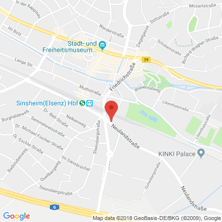 Position der Autogas-Tankstelle: Kraichgau Raiffeisen Zentrum Eg in 74889, Sinsheim