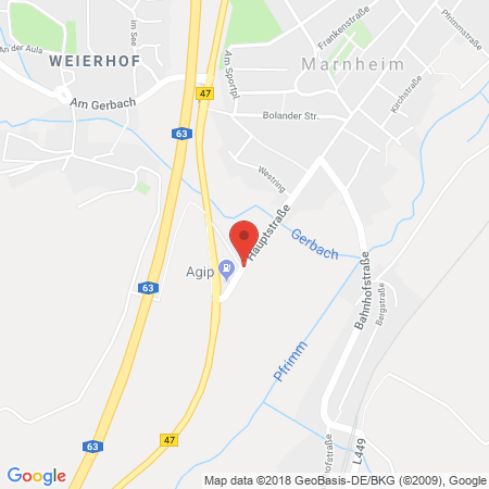 Position der Autogas-Tankstelle: Agip Tankstelle in 67297, Marnheim