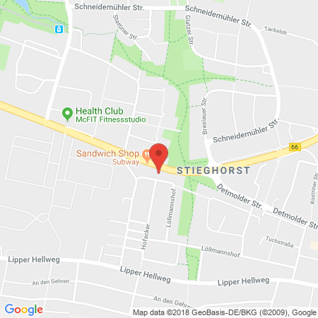 Position der Autogas-Tankstelle: Aral Tankstelle in 33605, Bielefeld