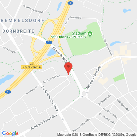 Position der Autogas-Tankstelle: Mazda Autohaus Hugo Pfohe in 23554, Lübeck
