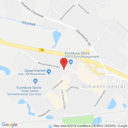 Position der Autogas-Tankstelle: Supermarkt-tankstelle Am Real,- Markt Schwentinental Mergenthaler Str. 1 in 24223, Schwentinental