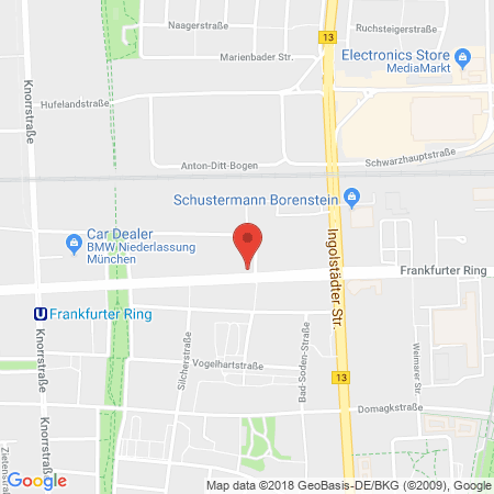 Position der Autogas-Tankstelle: Shell Tankstelle in 80807, München