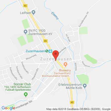 Position der Autogas-Tankstelle: Esso Tankstelle in 74939, Zuzenhausen