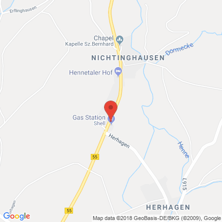 Position der Autogas-Tankstelle: Shell Tankstelle in 59889, Eslohe