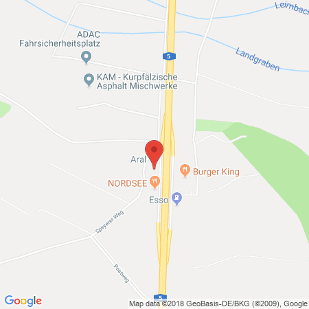 Position der Autogas-Tankstelle: Aral Tankstelle, Bat Hardtwald West Svro Gmbh Und Co. in 69207, Sandhausen