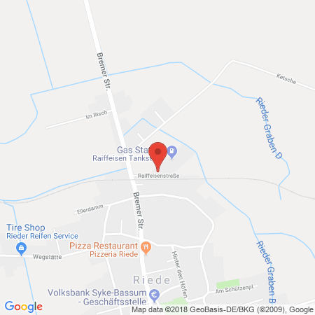 Position der Autogas-Tankstelle: Raiffeisen-warengenossenschaft Niedersachsen Mitte Eg in 27339, Riede