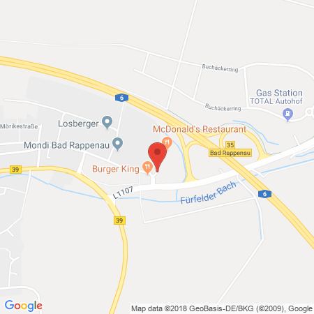 Position der Autogas-Tankstelle: Aral Tankstelle in 74906, Bad Rappenau