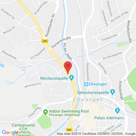 Position der Autogas-Tankstelle: OMV Tankstelle in 73479, Ellwangen