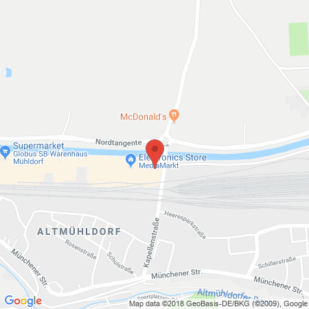 Position der Autogas-Tankstelle: Globus Handelshof Gmbh Und Co. Kg  Betriebsstaette Muehldorf in 84453, Mühldorf / Inn