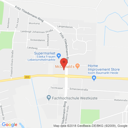 Position der Autogas-Tankstelle: Team Tankstelle Heide Hamburger Str. in 25746, Heide