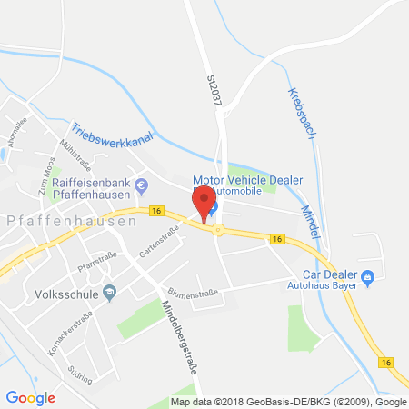Position der Autogas-Tankstelle: Aral Tankstelle in 87772, Pfaffenhausen
