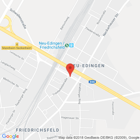 Position der Autogas-Tankstelle: Aral Tankstelle in 68535, Edingen-neckarhausen