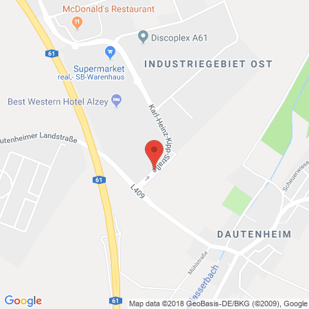Position der Autogas-Tankstelle: Supermarkt-tankstelle Am Real,- Markt Alzey Industriestr. 1 in 55232, Alzey