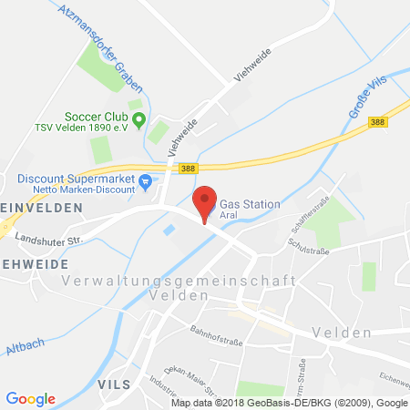 Position der Autogas-Tankstelle: Aral Tankstelle in 84149, Velden