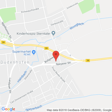Position der Autogas-Tankstelle: Esso Tankstelle in 67373, Dudenhofen