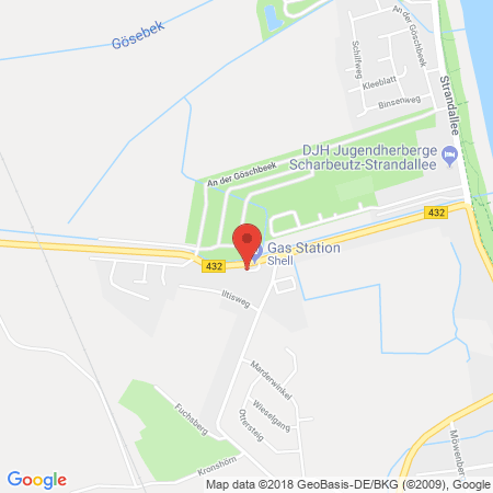 Position der Autogas-Tankstelle: Shell Tankstelle in 23683, Scharbeutz