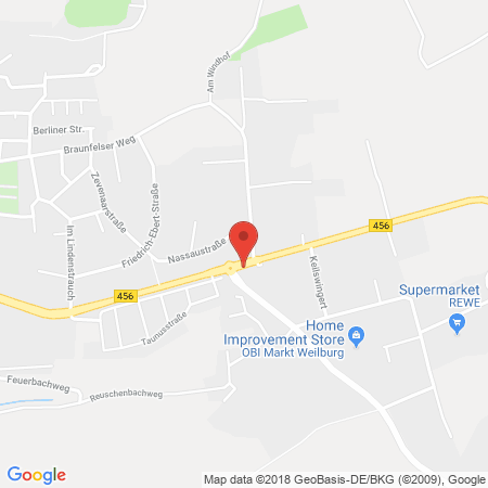 Position der Autogas-Tankstelle: Autohaus Offenbach - Shell Tankstelle in 35781, Weilburg