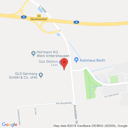 Position der Autogas-Tankstelle: Esso Tankstelle in 99334, Ichtershausen