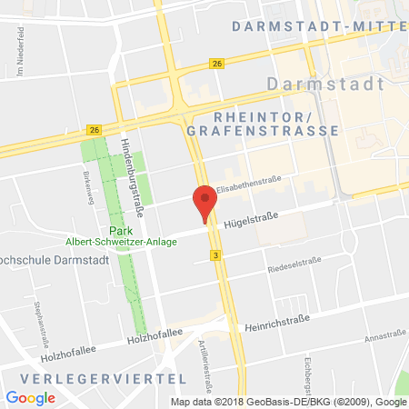 Position der Autogas-Tankstelle: Aral Tankstelle in 64283, Darmstadt