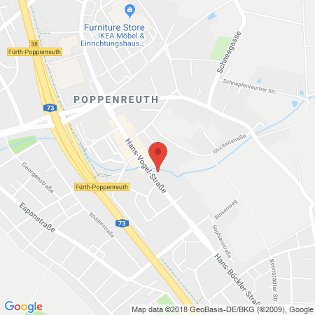 Position der Autogas-Tankstelle: JET Tankstelle in 90765, Fuerth