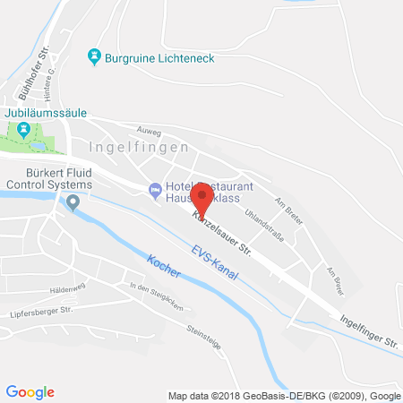 Position der Autogas-Tankstelle: BAGeno Tankstelle Ingelfingen in 74653, Ingelfingen