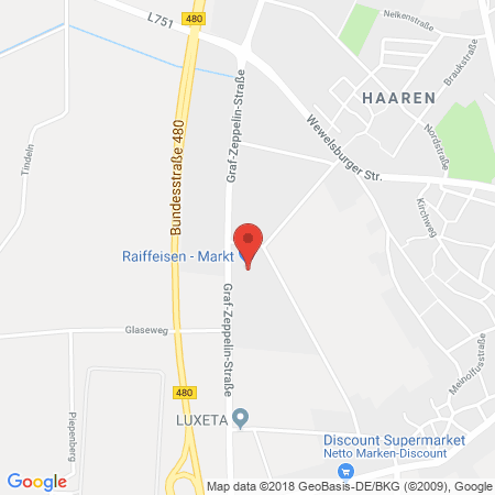 Standort der Tankstelle: Raiffeisen Tankstelle in 33181, Bad Wünnerbeg - Haaren