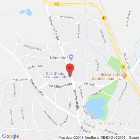 Position der Autogas-Tankstelle: Star Tankstelle in 25821, Bredstedt