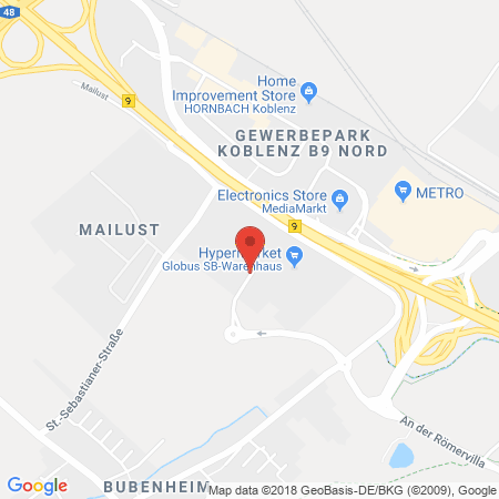 Position der Autogas-Tankstelle: Globus Handelshof St. Wendel Gmbh Und Kg, Betriebsstätte Koblen-bubenheim in 56070, Koblenz-bubenheim