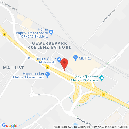 Position der Autogas-Tankstelle: Supermarkt-tankstelle Koblenz Carl-zeiss-str. 6 in 56070, Koblenz