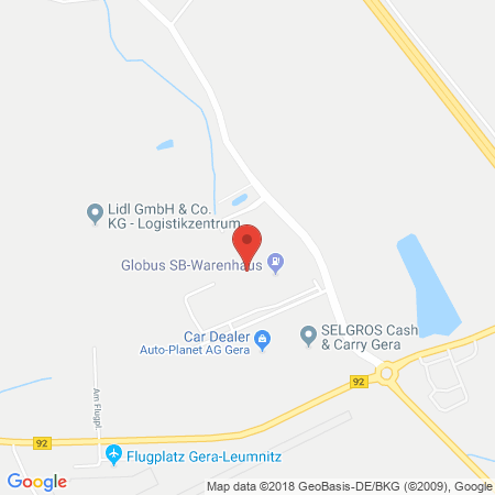 Position der Autogas-Tankstelle: Globus Handelshof Gmbh Und Co. Kg Betriebsstätte Gera-trebnitz in 07554, Gera