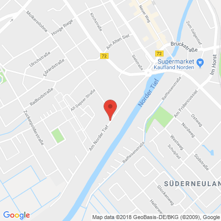 Standort der Autogas Tankstelle: HIRO Automarkt GmbH in 26509, Norden