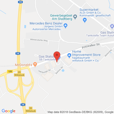 Position der Autogas-Tankstelle: Wittstock Uetersener Str. 1 in 16909, Wittstock