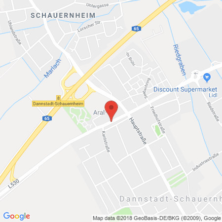 Position der Autogas-Tankstelle: Aral Tankstelle in 67125, Dannstadt-schauernhe