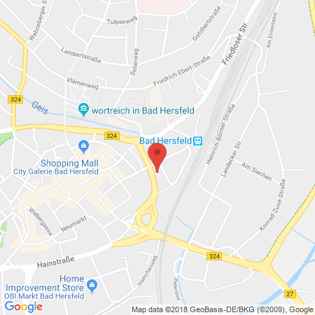 Position der Autogas-Tankstelle: Tankstelle Vogelgesang in 36251, Bad Hersfeld