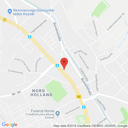 Position der Autogas-Tankstelle: Aral Tankstelle in 34127, Kassel