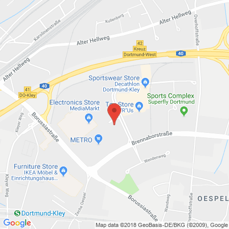 Position der Autogas-Tankstelle: Supermarkt-tankstelle Dortmund Borussiastr. 101 in 44149, Dortmund