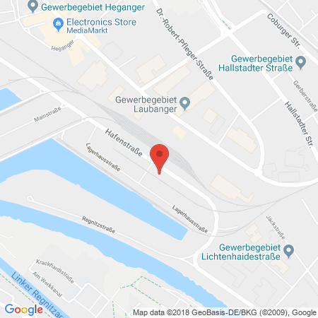 Position der Autogas-Tankstelle: Baywa Tankstelle Bamberg Hafen in 96052, Bamberg