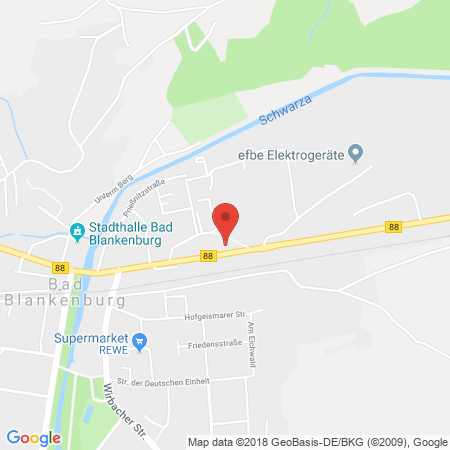 Position der Autogas-Tankstelle: Esso Tankstelle in 07422, Bad Blankenburg