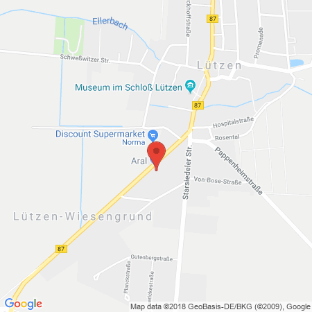 Position der Autogas-Tankstelle: Aral Tankstelle in 06686, Lützen