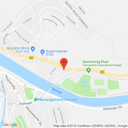 Position der Autogas-Tankstelle: JET Tankstelle in 69151, Neckargemuend