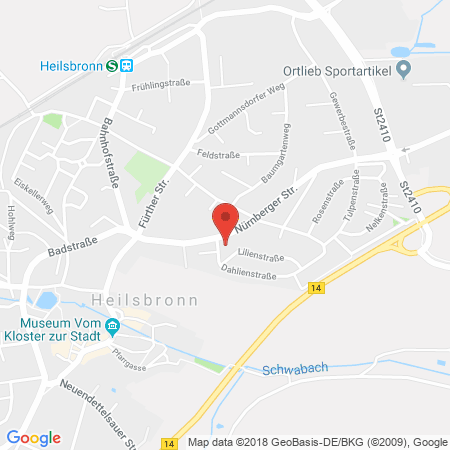 Position der Autogas-Tankstelle: Esso Tankstelle in 91560, Heilsbronn